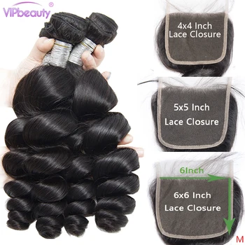 

Peruvian Loose Wave 3 4 Bundles Human Hair With Lace Closure 4*4 5*5 6*6 Lace Closure With Bundles Natural Color Remy Hair