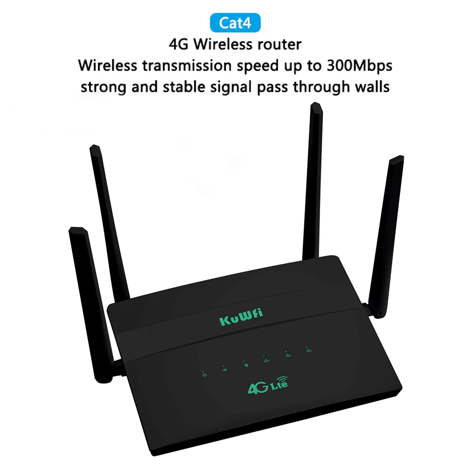 KuWFi 4G Wifi 300Mbps Không Dây SIM Router Có Khe SIM Modem Hỗ Trợ 32 Thành Viên Repeater 4 Ăng Ten VPN Thiết Lập wireless wifi router