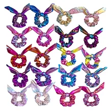 Эластичный Блестящий резинки для волос в форме разноцветных кроличьих ушек, винтажные кожаные веревки для волос, держатель для конского хвоста, резиновые аксессуары для волос