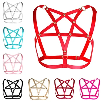 

Pentagram Body Harness Rivet Bondage Harness Fetish Elastic Cage Bra Women Sexy Lingerie Pastel Goth Rave Suspender Bralette