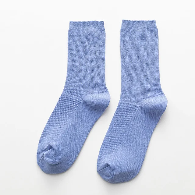 CHAOZHU  Japanese Korea High School Girls High Socks Loose Solid Colors Double Needles Knitting Cotton Long Socks Women Blue