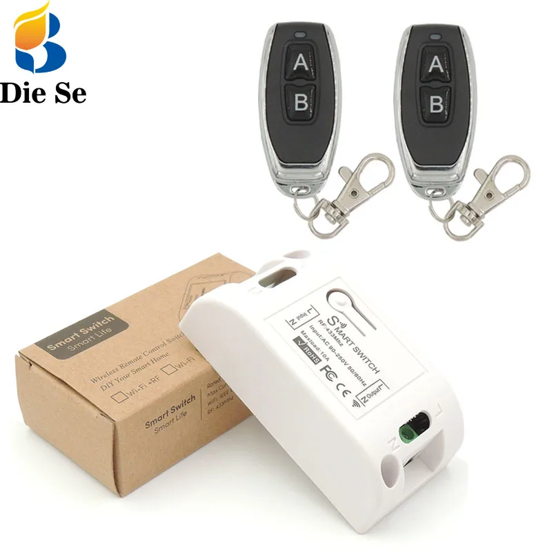 

Universal Lighting Controller 433MHz Wireless Relay Switch and Remote Transmitter Key Fobs for Lamp/Bulb/LED,AC 110V 220V 10Amp