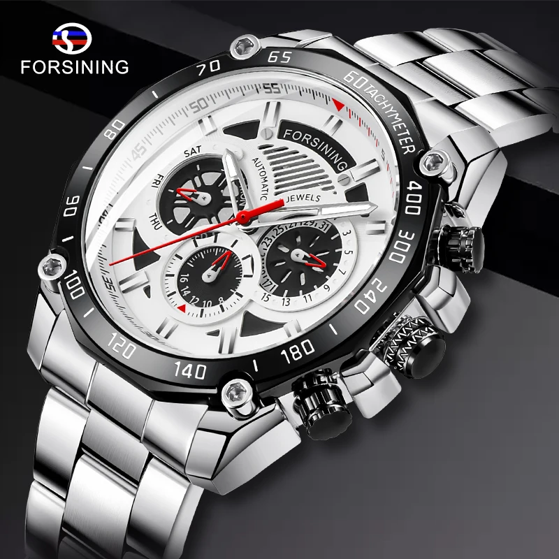 

Forsining Military Silver Clock Steampunk Series Complete Calendar Men Sport Mechanical Automatic Watches Relogio masculino