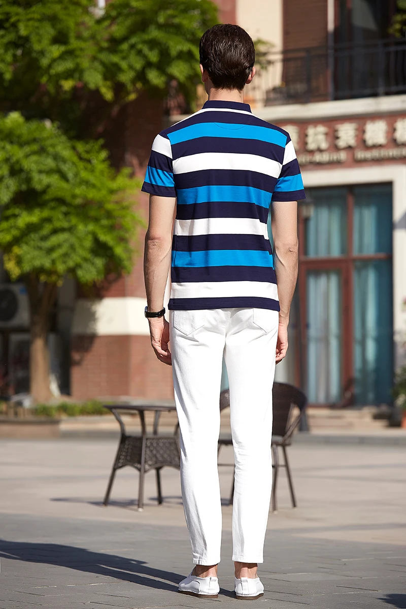 3D Вышивка Poloshirt повседневные рубашки поло мужские с коротким рукавом рубашки поло Высокое качество трикотажные ткани полосатые мужские поло Короткие