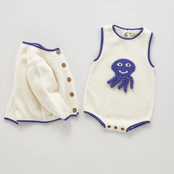 

Fashion Baby Rompers Infant Boys Girls Jumpsuit Baby Girl Romper With Coat Toddler Baby Rompers+Cardigan Sweater Suit