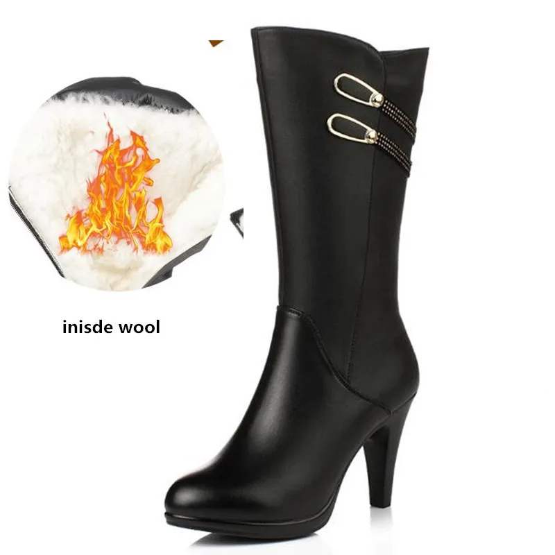 

Elegant Fashion In-tube Genuine Leather Boots 2019 Famous New Autumn Winter Boots Stiletto Heels Women Shoes Boots Snow Boots