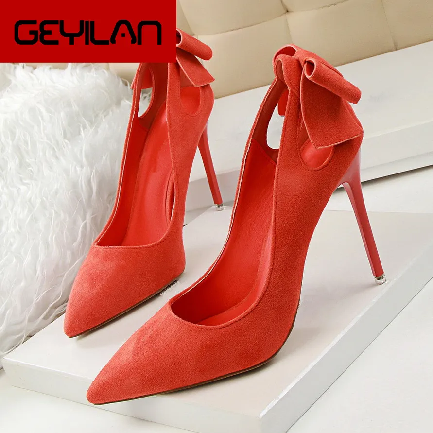

Women Pumps Shoes Fashion 2018 Office Shoes Women Red Sexy High Heels Pumps Butterfly Knot Wedding Shoes Bride DS-C0006