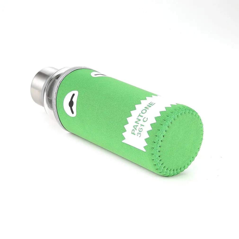 350ml Glass Bottle Quality Borosilicate Glass Water Bottle Leak-proof Stainless Steel Cap With Cloth Sleeve Cover