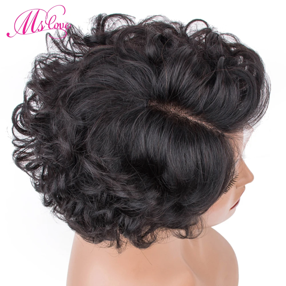 

Short Curly Human Hair Wigs Remy Brazilian Lace Front Left Right Parting Wig Human Hair Wigs 150% 6 Inch Wigs For Women