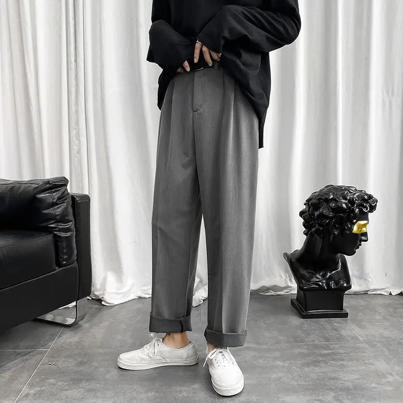 

Korean Style Wide-leg Pants Men's Fashion Solid Color Business Casual Dress Pants Men Streetwear Loose Straight Suit Pants Mens