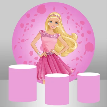 

Circle Round Backdrop Cartoon Pink Doll Princess Background for Photography Girl Birthday Party Photo Studio Table Cover Banner
