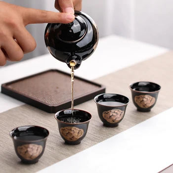 

Guan Fu Museum Household A Living Room Drink Water Drink Tea Ceramics Glass Suit Chinese Style Sea Wave Grain A Complete Set Tea