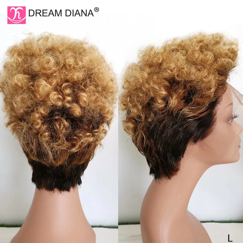 Короткий кудрявый парик DreamDiana Ombre 13x4 кружевной передний 8 дюймов вьющиеся