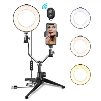 

6 Inch Dimmable Ring Light with Tripod Stand LED Camera Selfie Mobile Light Ring Desk Phone Holder for Tik Tok Online Live