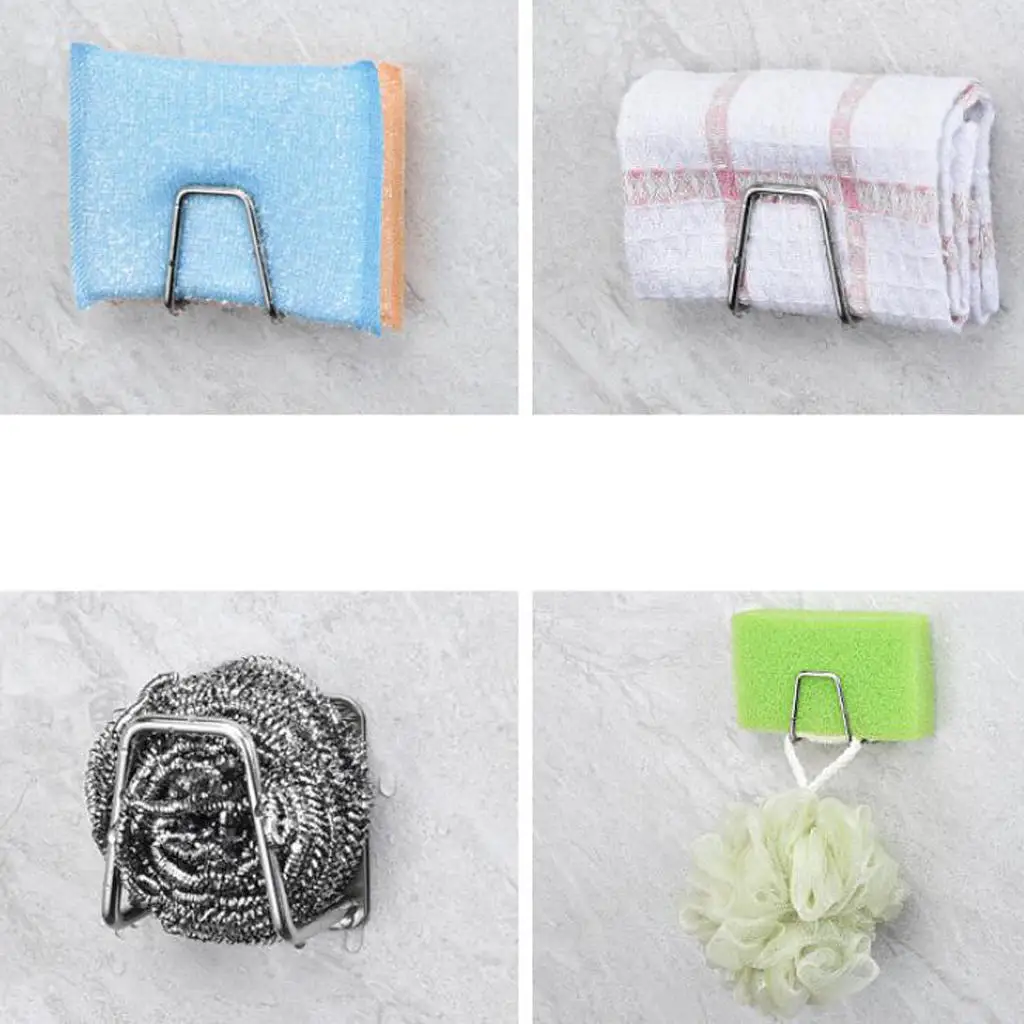 Sponge Holder, Wall Mount Adhesive Hooks Hanger Sponge Soap Scrubbers
