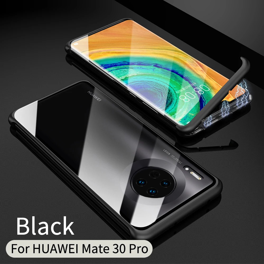 Алюминиевый металлический бампер с закаленным стеклом, чехол для huawei mate 30 Pro, чехол, Магнитная Адсорбция, установка, чехол для телефона