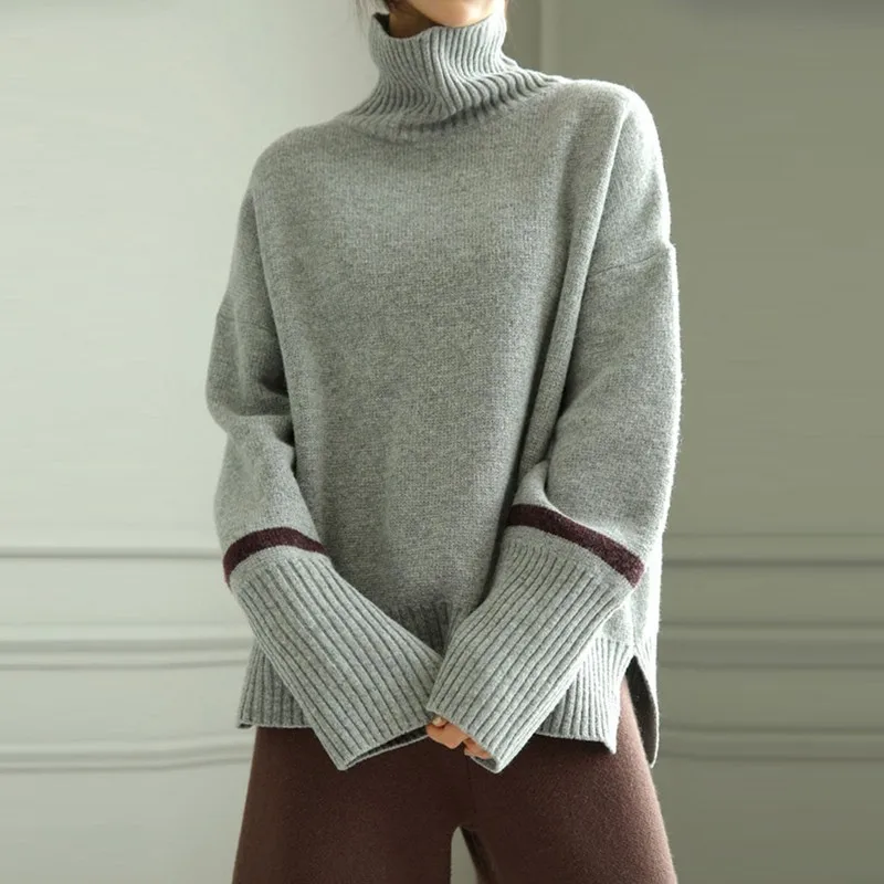 pink sweater Women clothing korean fashion knitted High collar Hedging Wool sweater y2k Casual oversized warm Slim female pullovers Top women black sweater