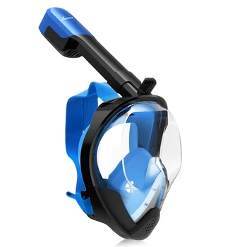 

Snorkeling Mask 180° Large Panoramic View Anti-Fog Flat View Lens Snorkel Mask with Camera Mount Size S/M (Blue and Black)