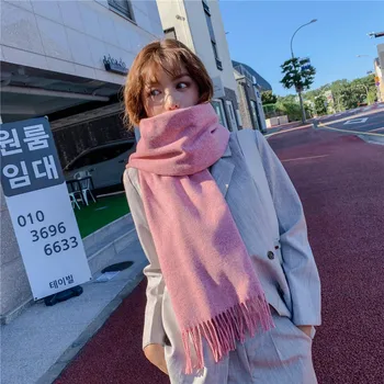 

Scarf female scarf students warm women long couple knitted wool scarf students warm scarf solid color knitting scarf fringe
