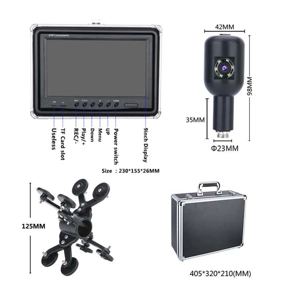 Waterproof Pipe Sewer Inspection Video Camera Drain Pipe Sewer Inspection Camera 9 inch DVR 1080P HD Dual Lens IP68