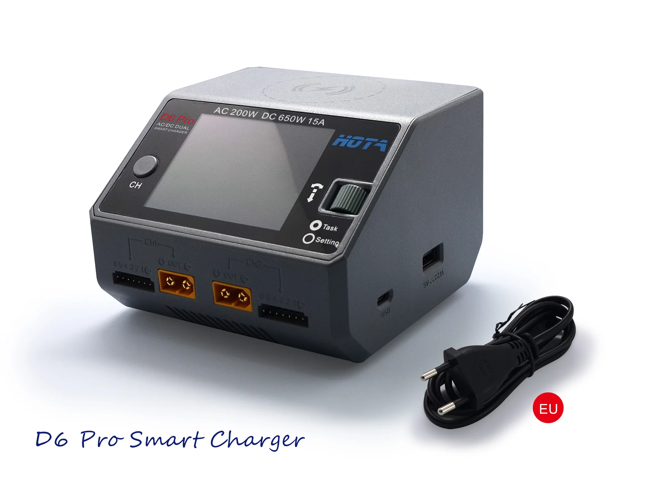 HOTA D6 Pro Charger RC Car Drone Parts AC200W DC650W 15A 1~6S for Lipo NiMH Battery Phone Wireless Charging Smart Battery black