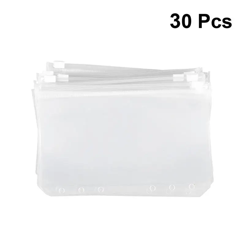 Bolsa de almacenamiento de papel con cremallera A6, 30 uds, bolsillo lateral de negocios transparente, funda de hojas sueltas