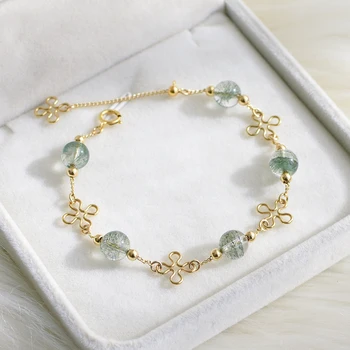 

12 new products] natural green ghost Zhaocai crystal bracelet female ins small crowd design cold wind 14K gold bag