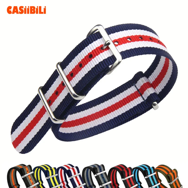 

D Shape Pin Buckle NATO Strap Nylon Perlon Stripe Triple color 18 20 22 24mm Width Watch Band Military Sport Diver Outdoor G10