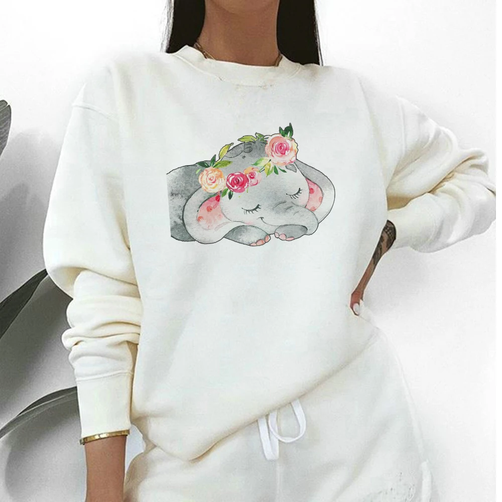 

korean Oversized Women Fashion Hoodies So Cute Little Elephant Print Gorgeous White Sweatshirts Daily Casual Long sleeve Hooded