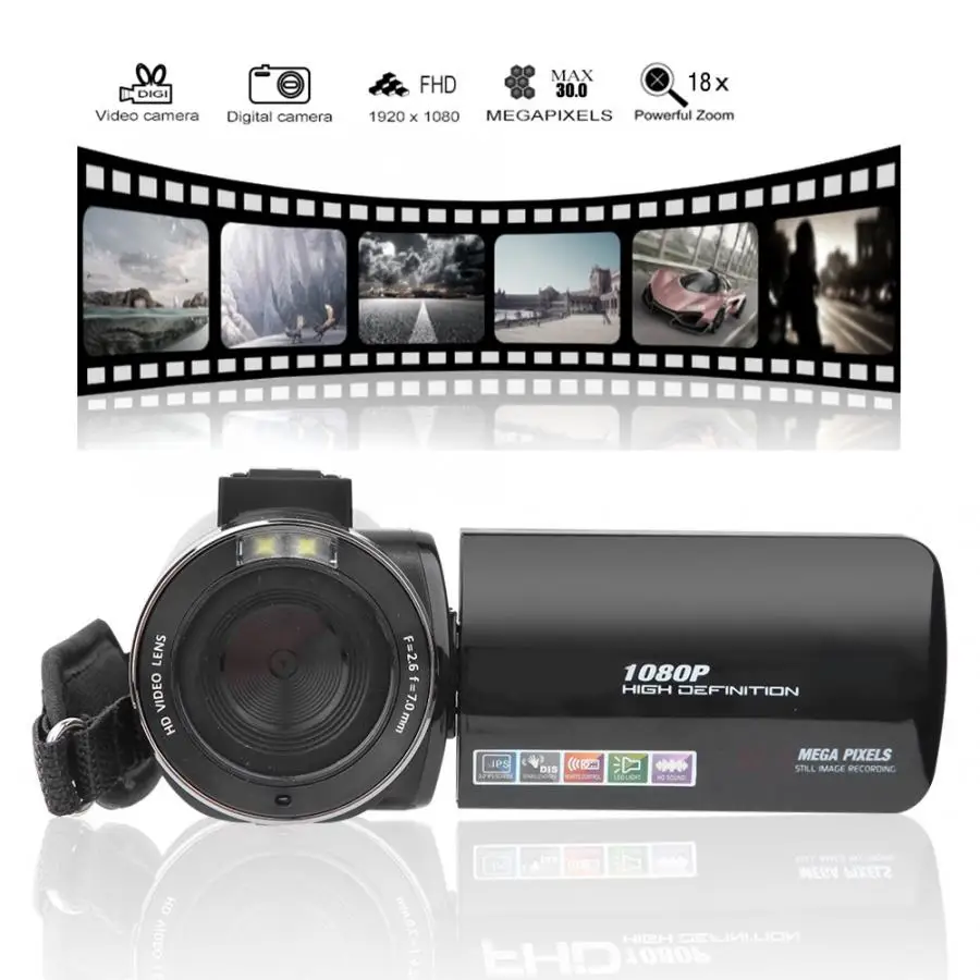 Видеокамера HD 1080P 18X30 Мп 3 дюймов ЖК-дисплей Экран Цифровая видеокамера DV с светодиодный заполняющий свет комплект Камера profissional