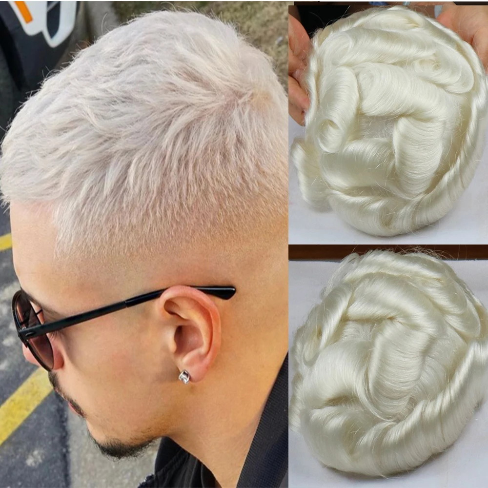 Toupee с человеческих волос 0,06-0,08 мм супер тонкая кожа V-loped Hairline технология Toupee мужские волосы части замена волос