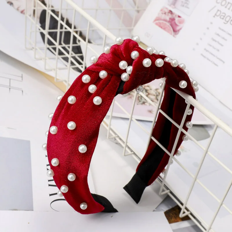 C180 velvet red Винтажная бархатная повязка для волос с жемчугом для женщин, аксессуары для волос, повязка на голову gumki do wlosow Haar accesorios mujer, бандо - Цвет: C180 velvet red