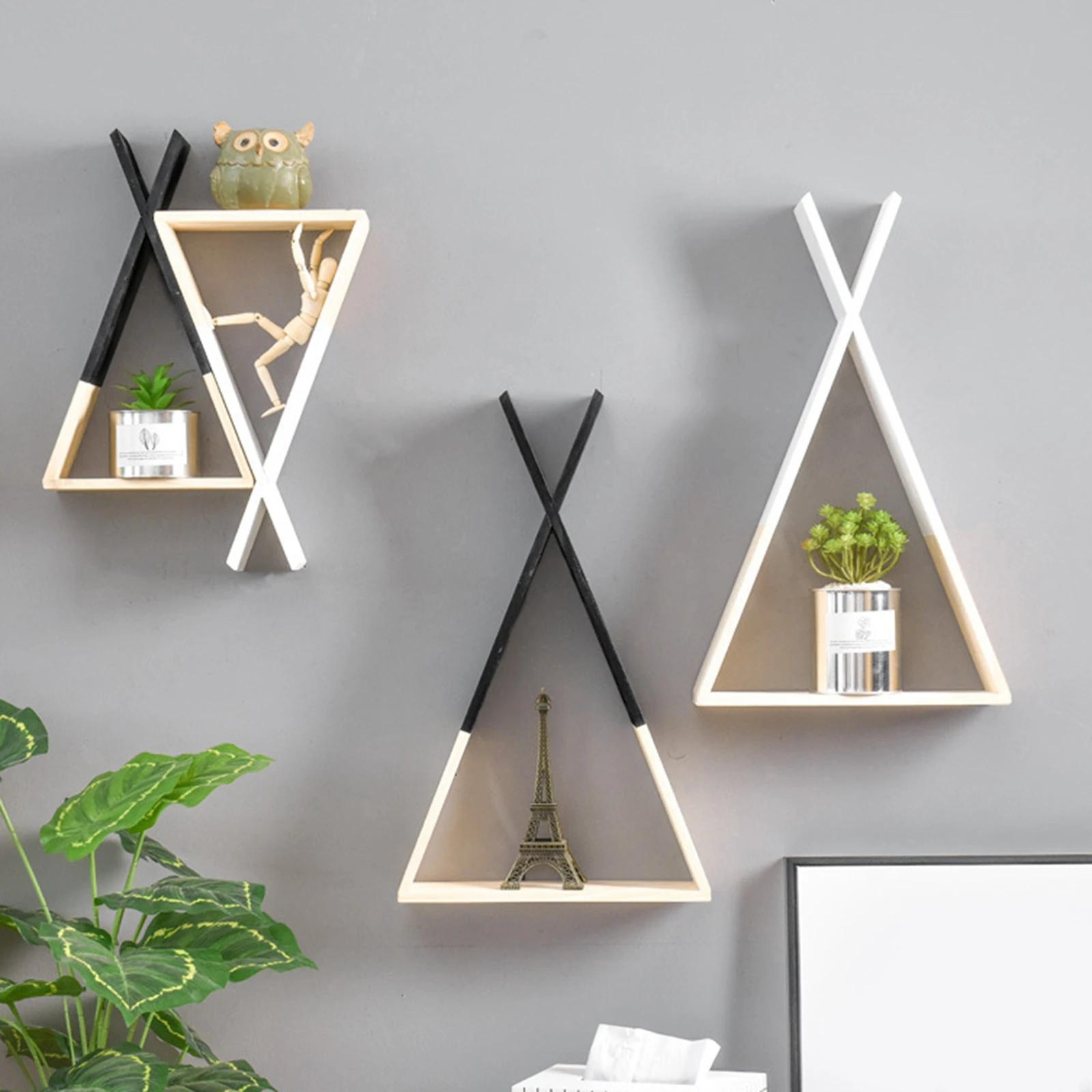 Baby Wooden Wall Shelf Hanging Organizer Triangle for Bedroom Art Home Study