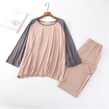 

Confinement Pajamas Spring bathrobe Autumn Summer Modal Long Sleeve Home Service Wide Leg Pants Set Loose Thin pyjamas women