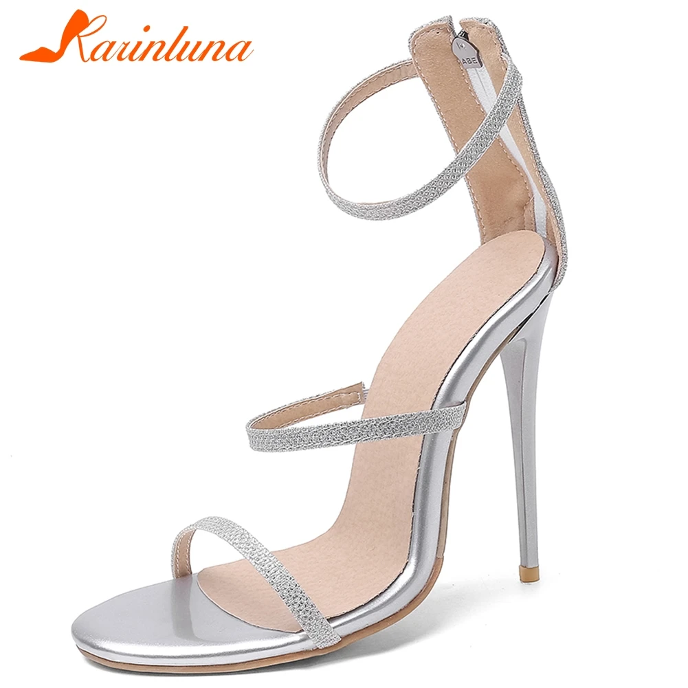 

Karinluna 2020 New Arrivals Super Thin High Heels Gladiator Sandals Woman Shoes Patent Leather Zip Up Office Lady Shoes Women