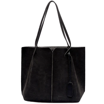 

Women Suede Handbags Soft Leather Women Bag 2Pcs Handbags Set Female Shoulder Bags Large Casual Tote Bags(Black)