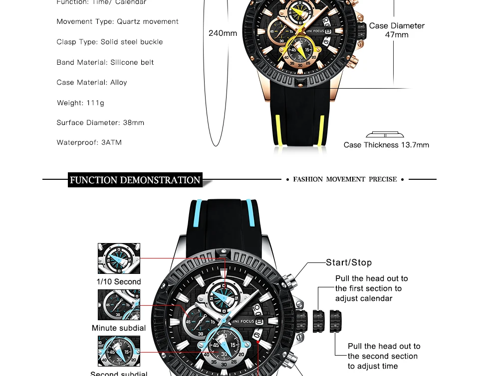 MINI FOCUS quartzhorloge voor heren Waterdicht_voghion.com