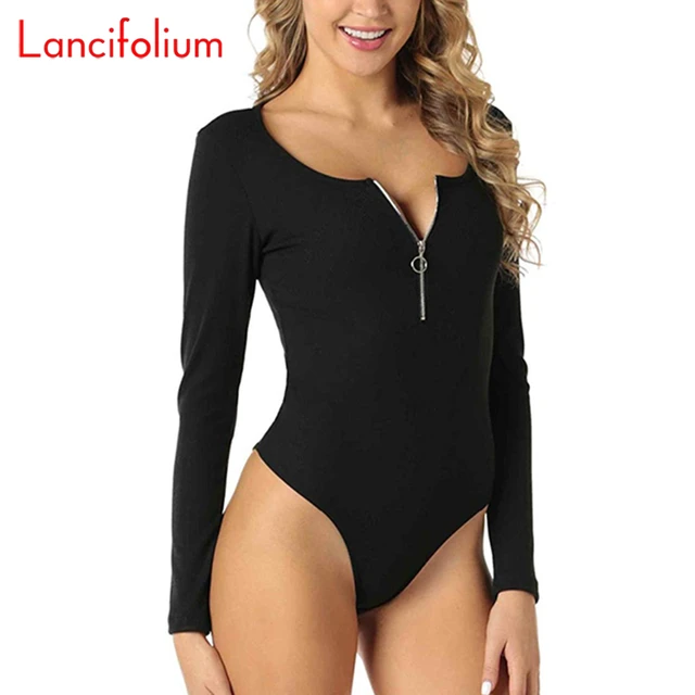 Black V Neck Bodysuit Long Sleeve  Black Thong Bodysuit Long Sleeve -  Women Long - Aliexpress