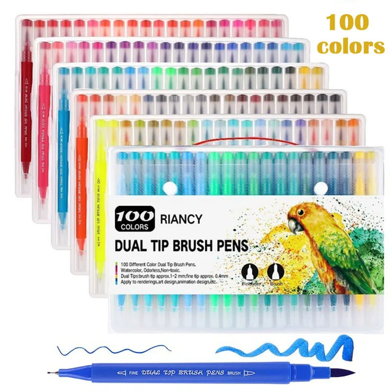 

48/72/100 Colors Watercolor Dual Tip Fineliner Marker Pen Kids Painting Drawing Brush Pen Art School Stationary Supplies 04371
