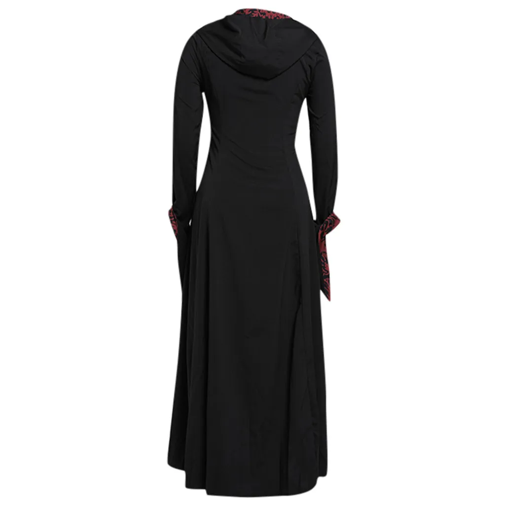 Ренессанс средневековое платье женское винтажное ретро с длинным рукавом готические платья с капюшоном Длинные Макси платья женские вечерние ночной Хэллоуин