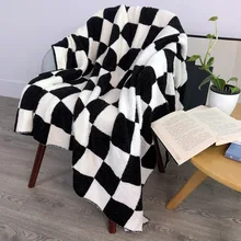 Manta de punto a cuadros para sofá cama, cobertor suave y cálido de estilo nórdico, a la moda, con entramado geométrico, para Otoño e Invierno