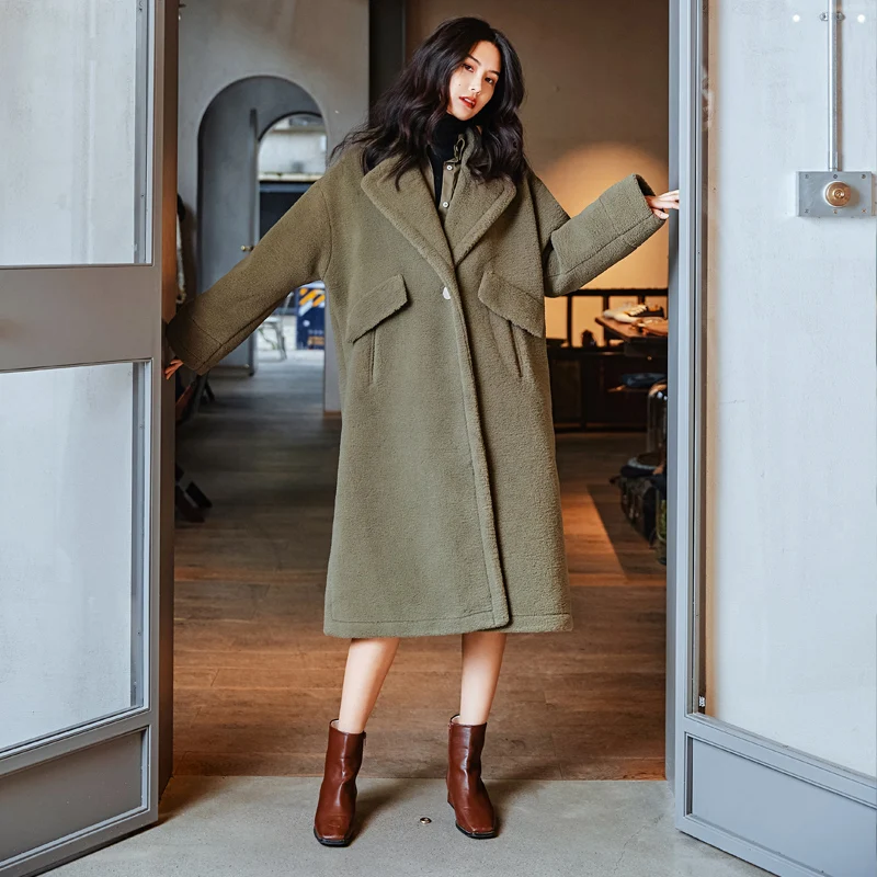 

MOFFI 2019 winter women wool jacket new fashion simple thick warm one button long wool coat 1851717