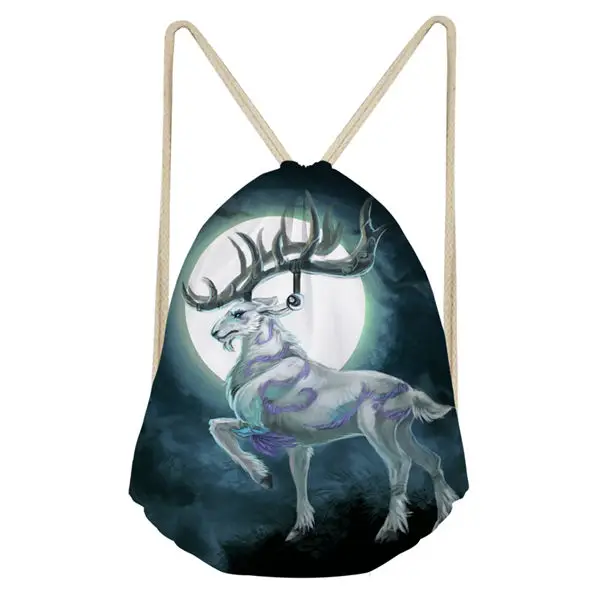 HaoYun Women's Travel Drawstring Backpack Moon Deer Pattern Beach Shoes Pocket Kawaii Animal Print Girls Mini Organizer Bags - Цвет: CDWX3893Z3