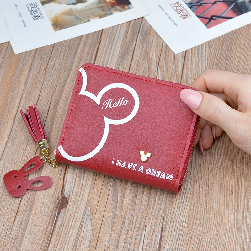Disney Mickey mouse Small wallet lady short zipper tassel key coin purse student small mini wallet Minnie card holder Clutch - Цвет: 3