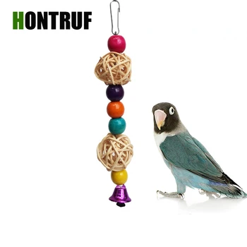 

Parrot Bird Pet Toy Hemp Rope Apple Tree Branch Rattan Ball Bell Molar Tooth Toy Bite Wood String