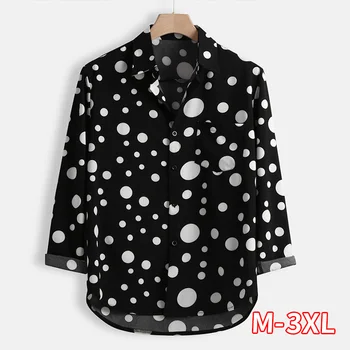 

Polka Dot Long Sleeve Shirts Men Slim Big Business Leisure Casual Buttons Tops Hombre Plus Size M-3XL