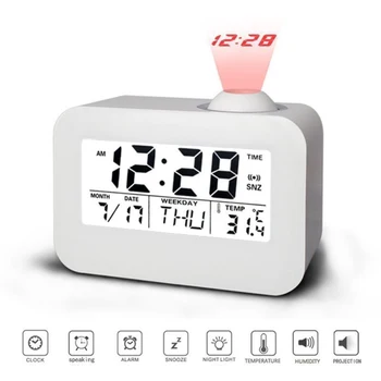 

Digital Voice Timekeeping LED Projection Snooze Alarm Clock with Thermometer Calendar Projector Clock
