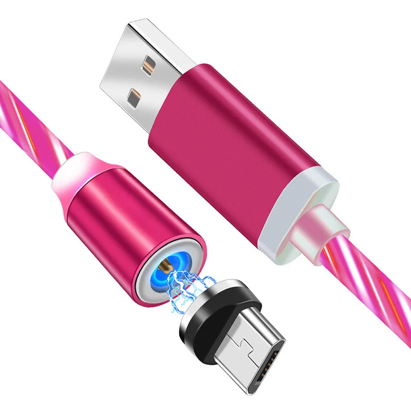 Magnetic Flowing Light Micro USB Cable USB C Quick Charge Adapter For iPhone XS Samsung Charger Magnet Fast Charging Type C Cord - Цвет: micro cable pink