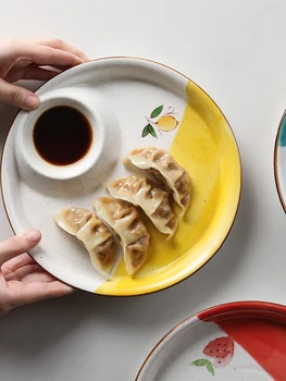 

creative dumplings plates 8.6 inch ceramic french fries plate fruit container cute carton under glazed strawberry lemon printed