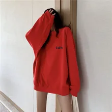 Spring&Autumn Kpop Black Red Loose Fit Women Sweatshirts Long Sleeve O Neck Oversize Casual Sweatshirt Free Shipping 2020 Spring&Autumn Kpop Black Red Loose Fit Women Sweatshirts Long Sleeve O Neck Oversize Casual Sweatshirt Free Shipping 2020